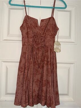 Altar'd State Rust Floral Lace-Up Spaghetti Strap Mini Dress